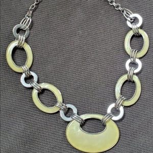 Lia Sophia Vintage Art Deco Necklace Costume Yellow/Cream Enemal w Faux Silver